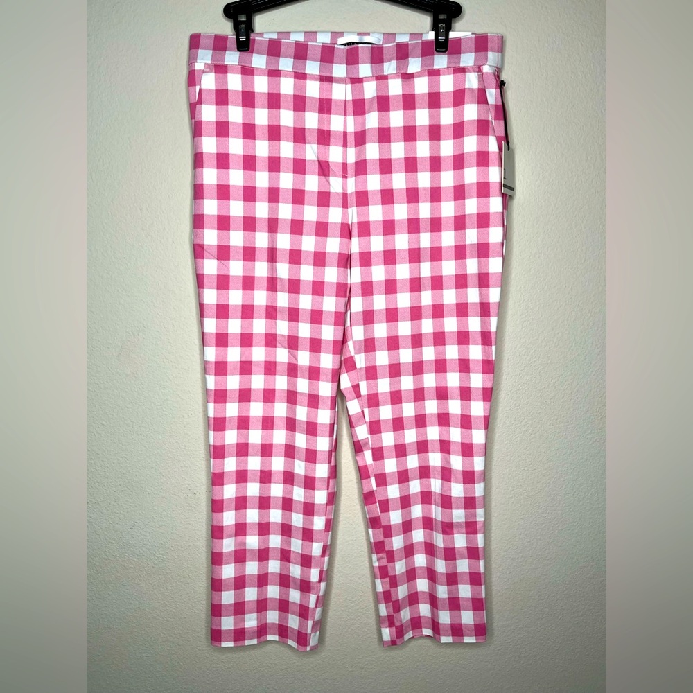 Women Jules & Leopold Plaid Pull on Slim leg Capri Stretch pink&white NWT Large